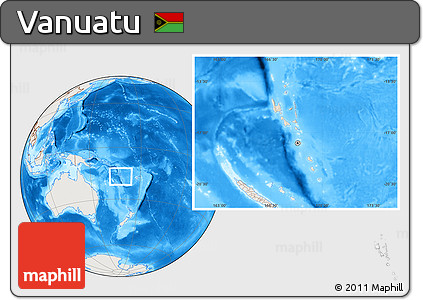 Shaded Relief Location Map of Vanuatu, lighten, land only
