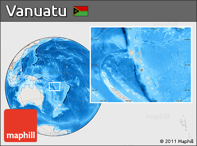 Shaded Relief Location Map of Vanuatu, lighten, land only
