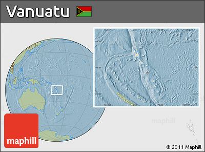 Shaded Relief Location Map of Vanuatu, savanna style outside, hill shading