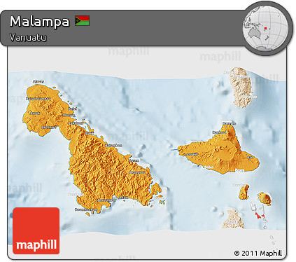 Political 3D Map of Malampa, lighten