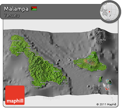 Satellite 3D Map of Malampa, desaturated