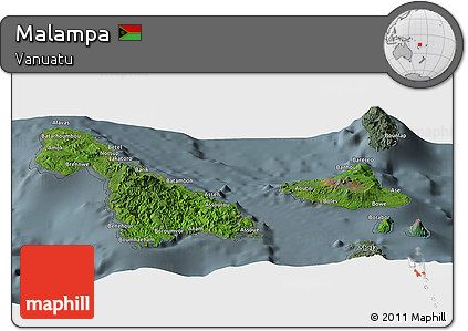 Satellite Panoramic Map of Malampa, semi-desaturated