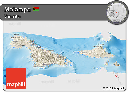 Shaded Relief Panoramic Map of Malampa, single color outside