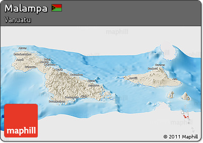 Shaded Relief Panoramic Map of Malampa, single color outside