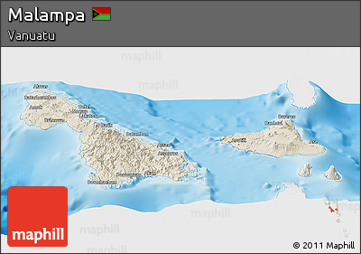 Shaded Relief Panoramic Map of Malampa, single color outside