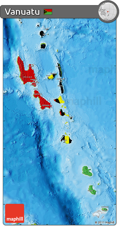 Flag Map of Vanuatu, physical outside, bathymetry sea, flag rotated