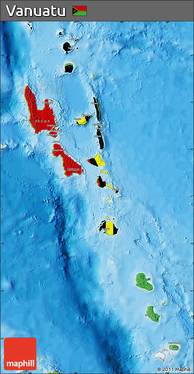 Flag Map of Vanuatu, physical outside, bathymetry sea, flag rotated