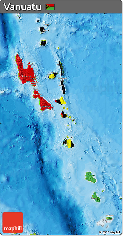 Flag Map of Vanuatu, physical outside, bathymetry sea, flag rotated