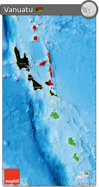 Flag Map of Vanuatu, physical outside