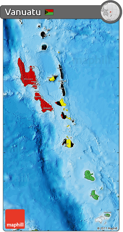 Flag Map of Vanuatu, satellite outside, bathymetry sea, flag rotated