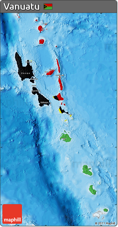 Flag Map of Vanuatu, single color outside, bathymetry sea, shaded relief sea