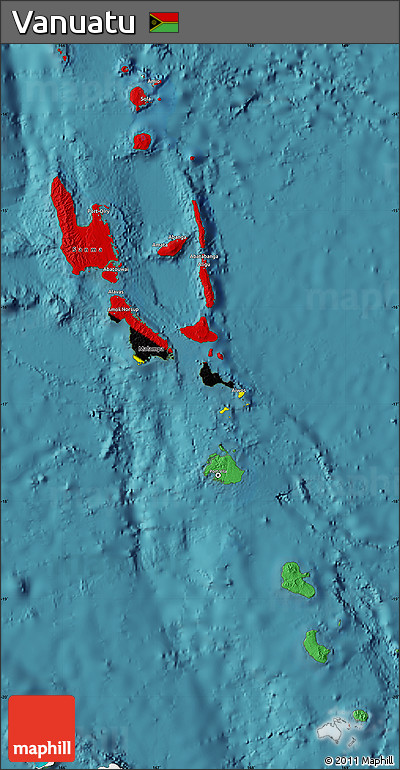 Flag Map of Vanuatu, single color outside, satellite sea, flag centered