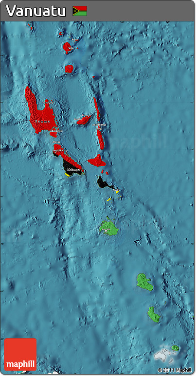 Flag Map of Vanuatu, single color outside, satellite sea, flag centered