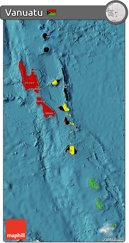 Flag Map of Vanuatu, single color outside, satellite sea, flag rotated