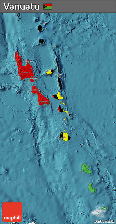Flag Map of Vanuatu, single color outside, satellite sea, flag rotated