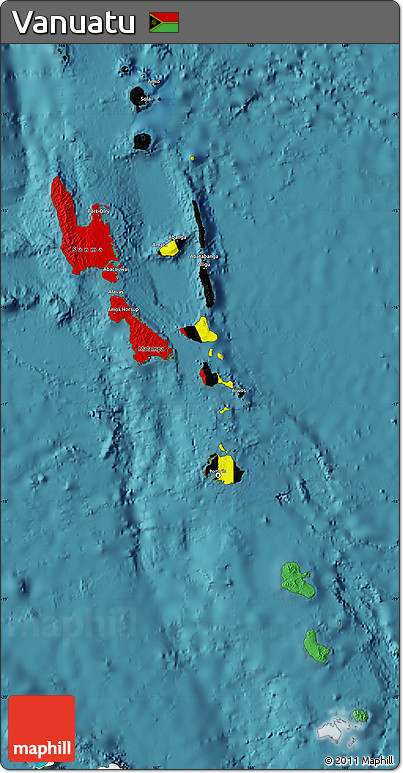 Flag Map of Vanuatu, single color outside, satellite sea, flag rotated