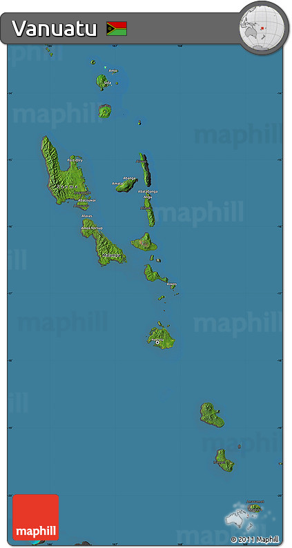 Satellite Map of Vanuatu, darken, desaturated, land only