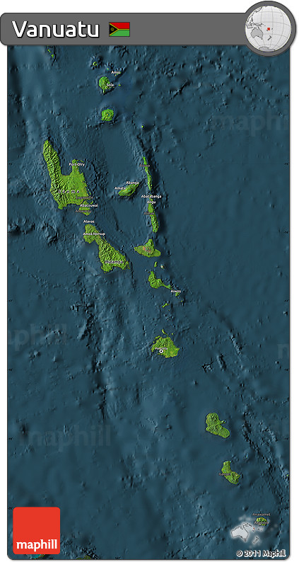 Satellite Map of Vanuatu, darken