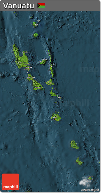 Satellite Map of Vanuatu, darken