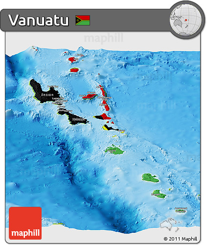 Flag Panoramic Map of Vanuatu, physical outside