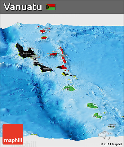 Flag Panoramic Map of Vanuatu, physical outside