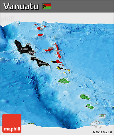 Flag Panoramic Map of Vanuatu, satellite outside, bathymetry sea