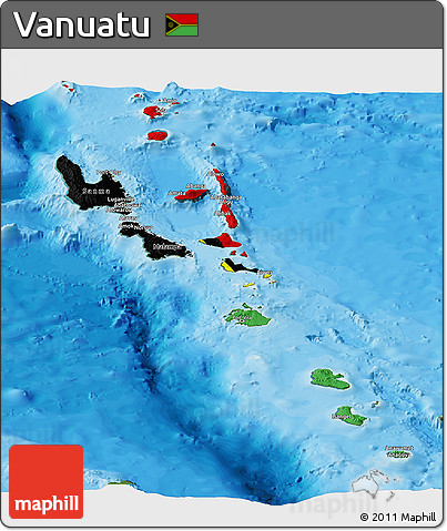 Flag Panoramic Map of Vanuatu, satellite outside, bathymetry sea