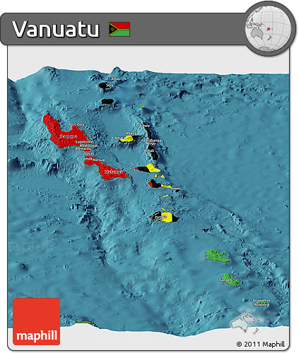 Flag Panoramic Map of Vanuatu, satellite outside, flag rotated