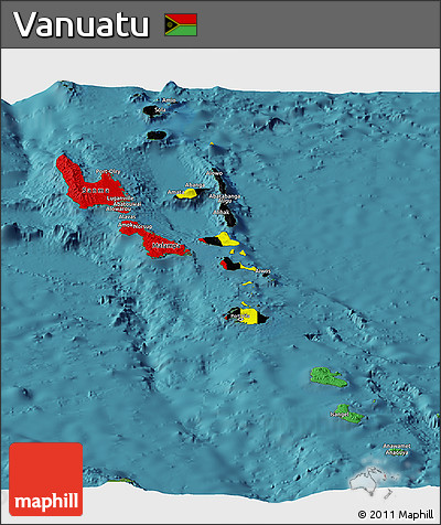 Flag Panoramic Map of Vanuatu, satellite outside, flag rotated