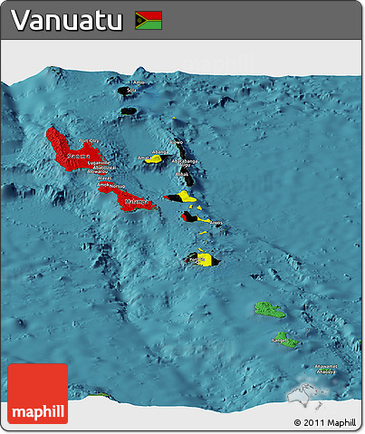 Flag Panoramic Map of Vanuatu, satellite outside, flag rotated