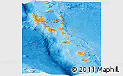 Political Shades Panoramic Map of Vanuatu, shaded relief outside, bathymetry sea