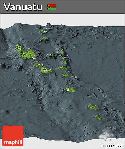 Satellite Panoramic Map of Vanuatu, darken, semi-desaturated