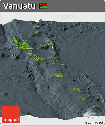 Satellite Panoramic Map of Vanuatu, darken, semi-desaturated