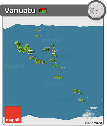 Satellite Panoramic Map of Vanuatu, lighten, desaturated, land only