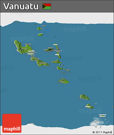Satellite Panoramic Map of Vanuatu, lighten, desaturated, land only