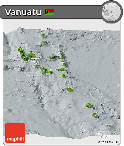 Satellite Panoramic Map of Vanuatu, lighten, semi-desaturated