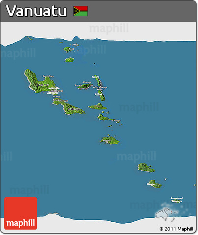 Satellite Panoramic Map of Vanuatu, lighten, semi-desaturated, land only