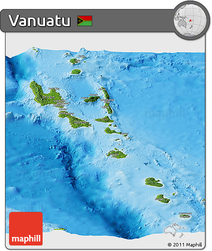 Satellite Panoramic Map of Vanuatu, physical outside
