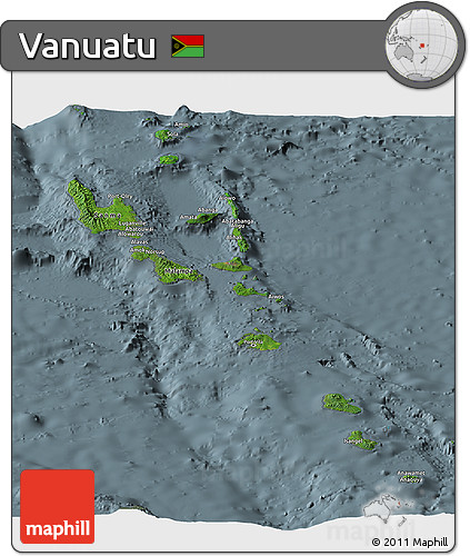 Satellite Panoramic Map of Vanuatu, semi-desaturated