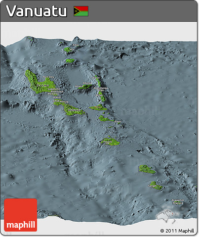 Satellite Panoramic Map of Vanuatu, semi-desaturated