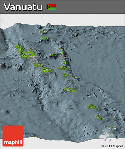 Satellite Panoramic Map of Vanuatu, semi-desaturated