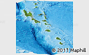 Satellite Panoramic Map of Vanuatu, single color outside, bathymetry sea, shaded relief sea