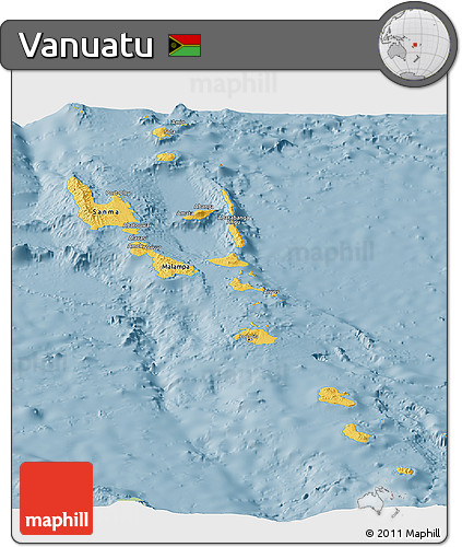 Savanna Style Panoramic Map of Vanuatu, single color outside