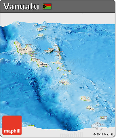 Shaded Relief Panoramic Map of Vanuatu, physical outside