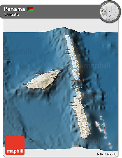 Shaded Relief 3D Map of Penama, darken