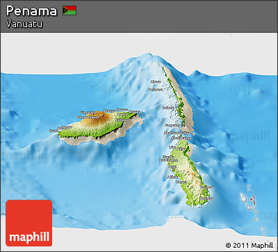 Physical Panoramic Map of Penama, shaded relief outside