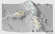 Shaded Relief Panoramic Map of Penama, desaturated