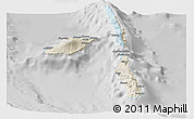 Shaded Relief Panoramic Map of Penama, lighten, desaturated