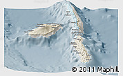 Shaded Relief Panoramic Map of Penama, semi-desaturated