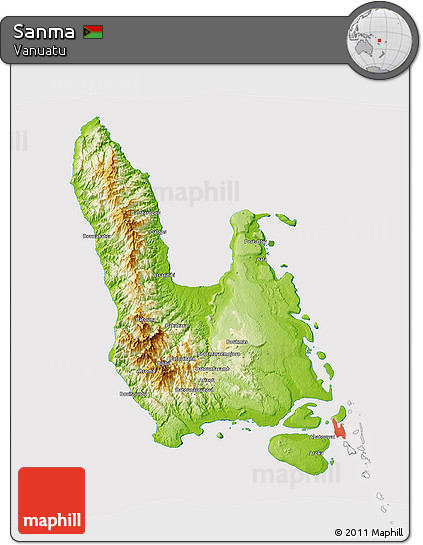 Physical 3D Map of Sanma, cropped outside